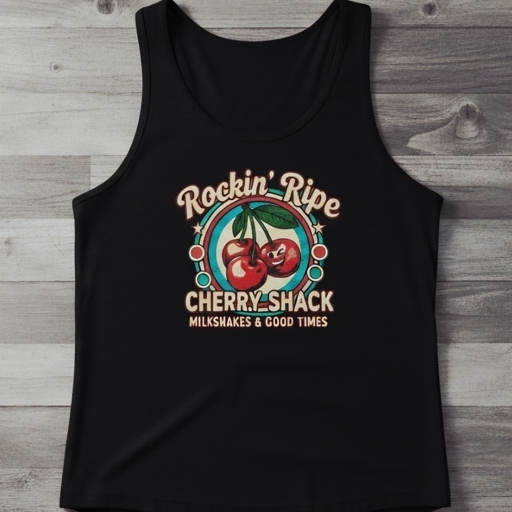 Retro Cherry Shack Tank Top • Rockin’ Ripe Cherries Graphic • Vintage Diner - Picture 4 of 15